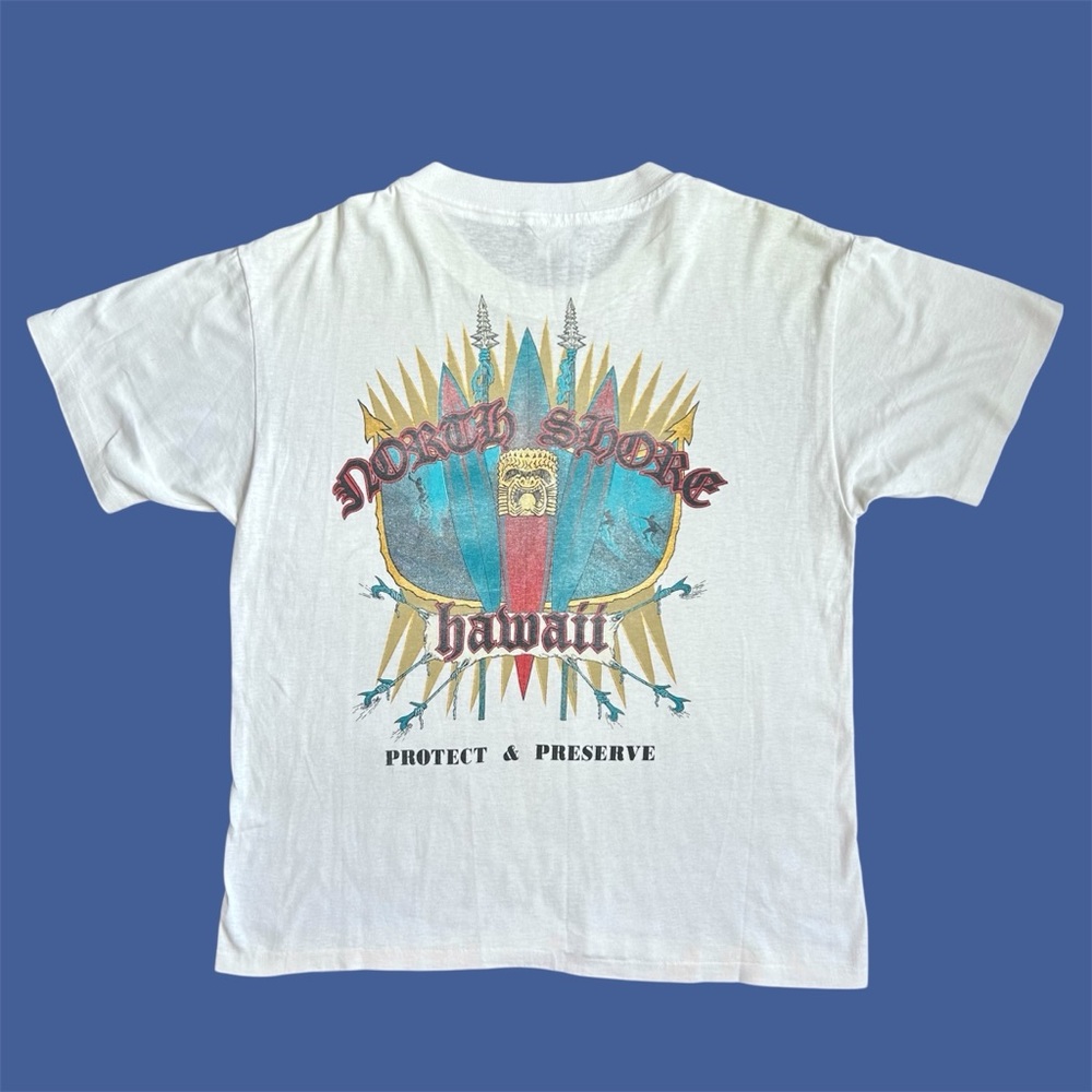 Vintage 90s Single Stitch Hawaii North Shore Graphic Tee Distressed White Large